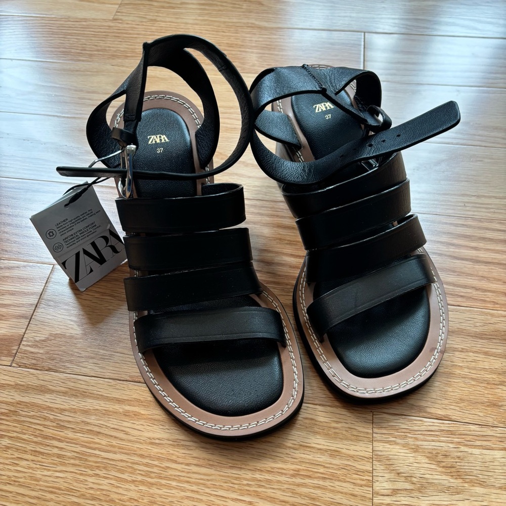 Zara Strappy Black Sandals for Women